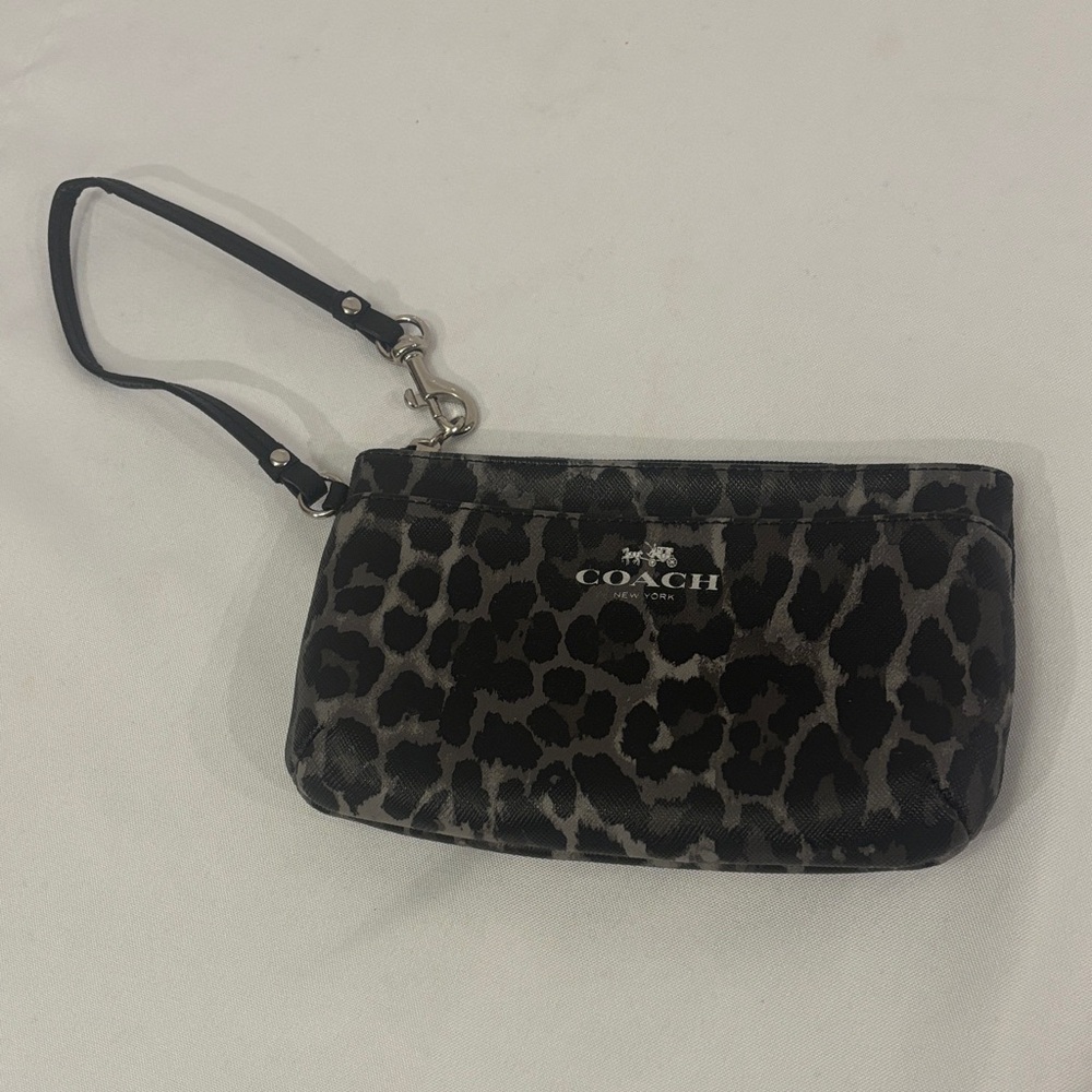 Coach Gray Leopard Print Wristlet